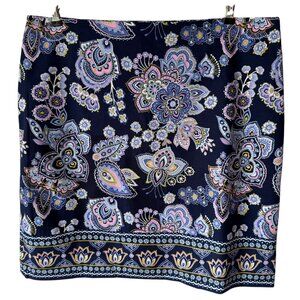 Talbots Sz 14 New Dark Paisley Floral Skirt Lined Pockets Short Summer Coastal